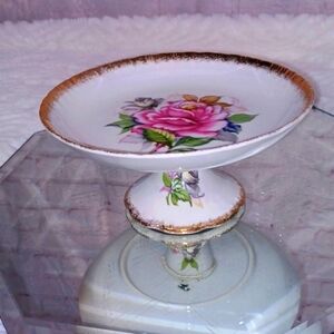 Japanese Rose Painted Dessert  /W Gold 22 Karat Rim Dish